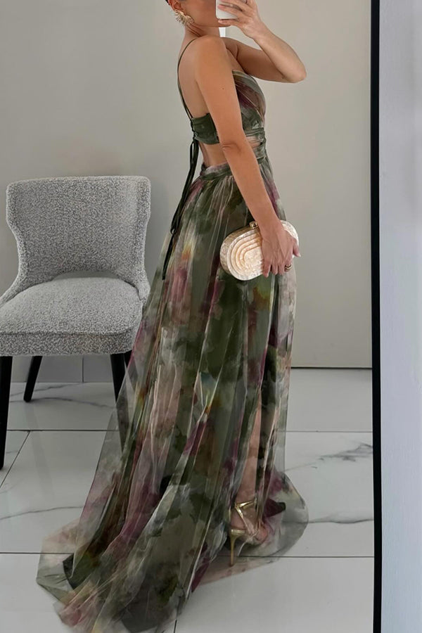 Frostine | Romantisches langes Kleid mit Blumenmuster