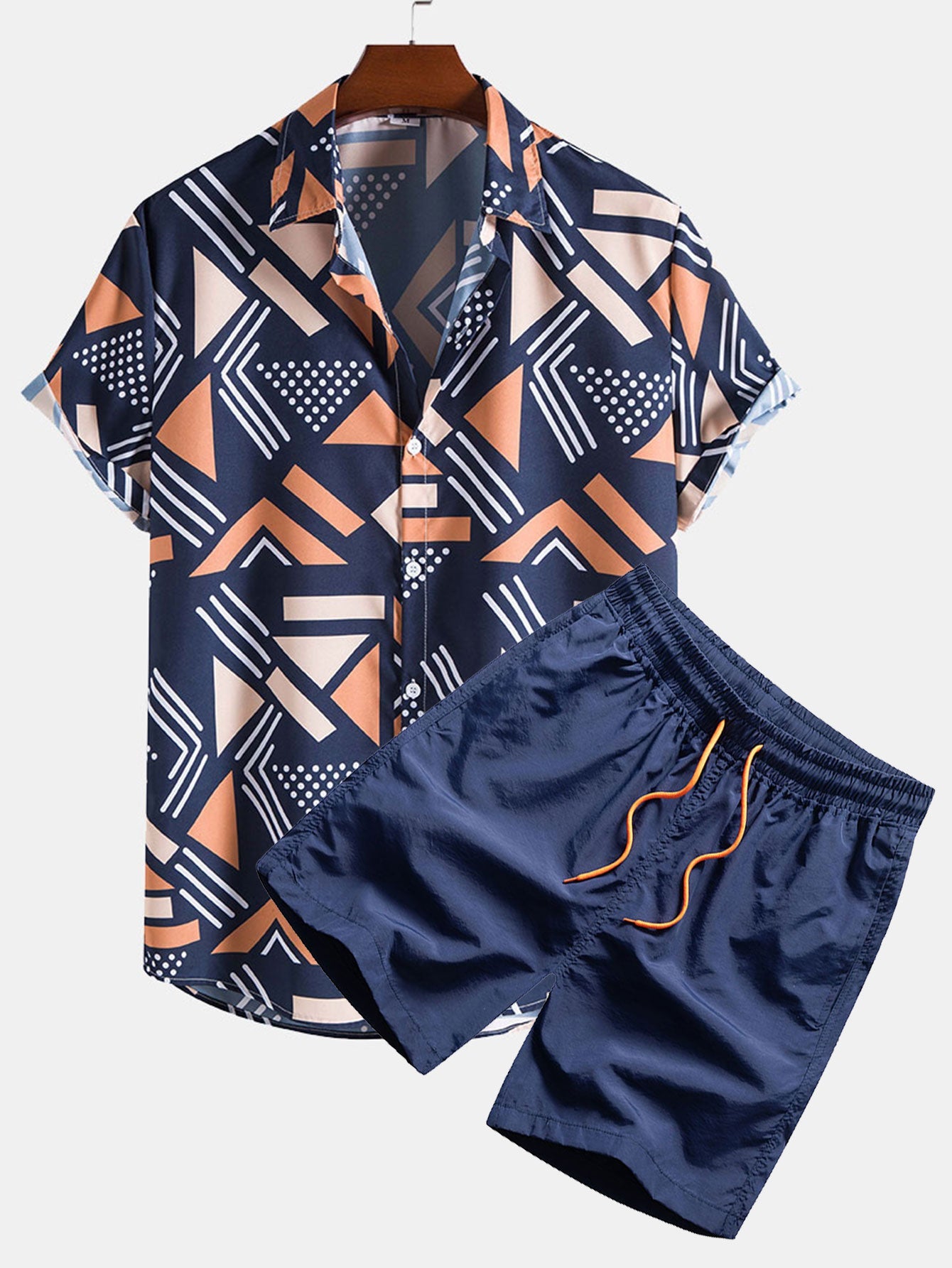 Geometrisch bedrucktes Hemd & Badeshorts
