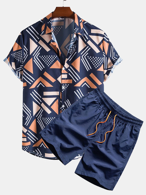 Geometrisch bedrucktes Hemd & Badeshorts