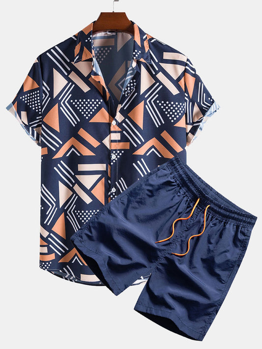 Geometrisch bedrucktes Hemd & Badeshorts