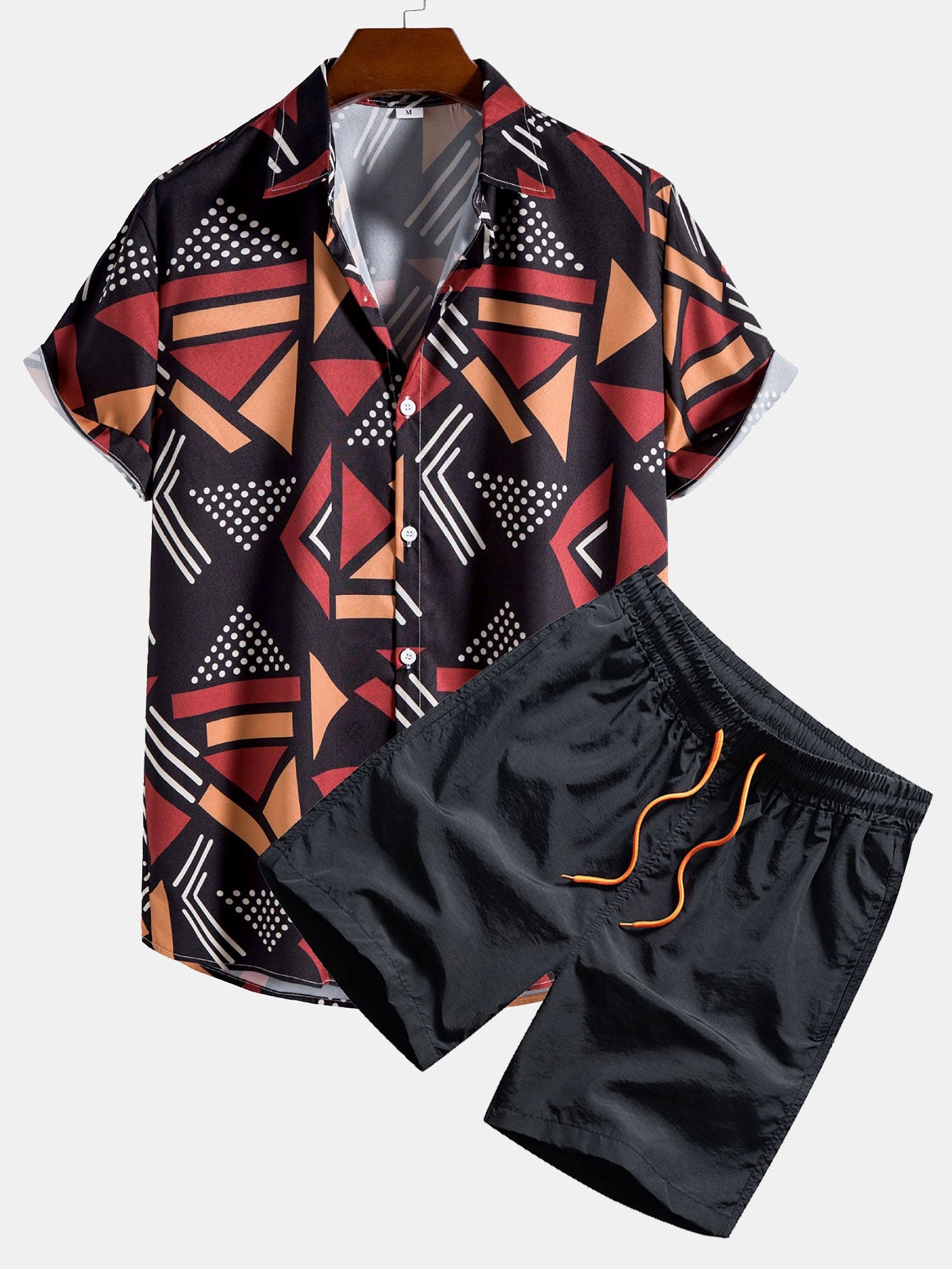 Geometrisch bedrucktes Hemd & Badeshorts