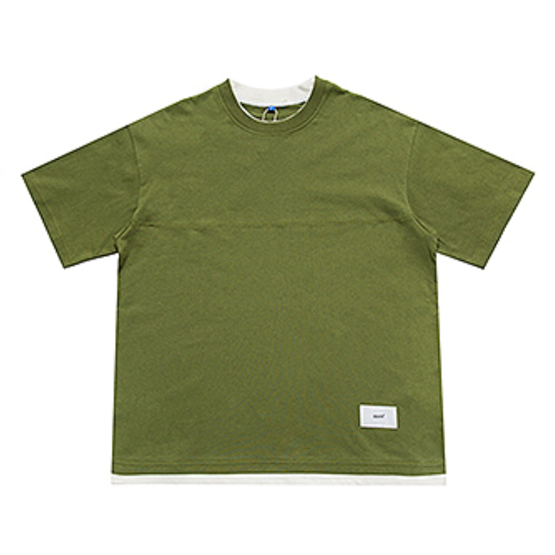 Japanisches lockeres Drop Shoulder Fake Zweiteiler T-Shirt