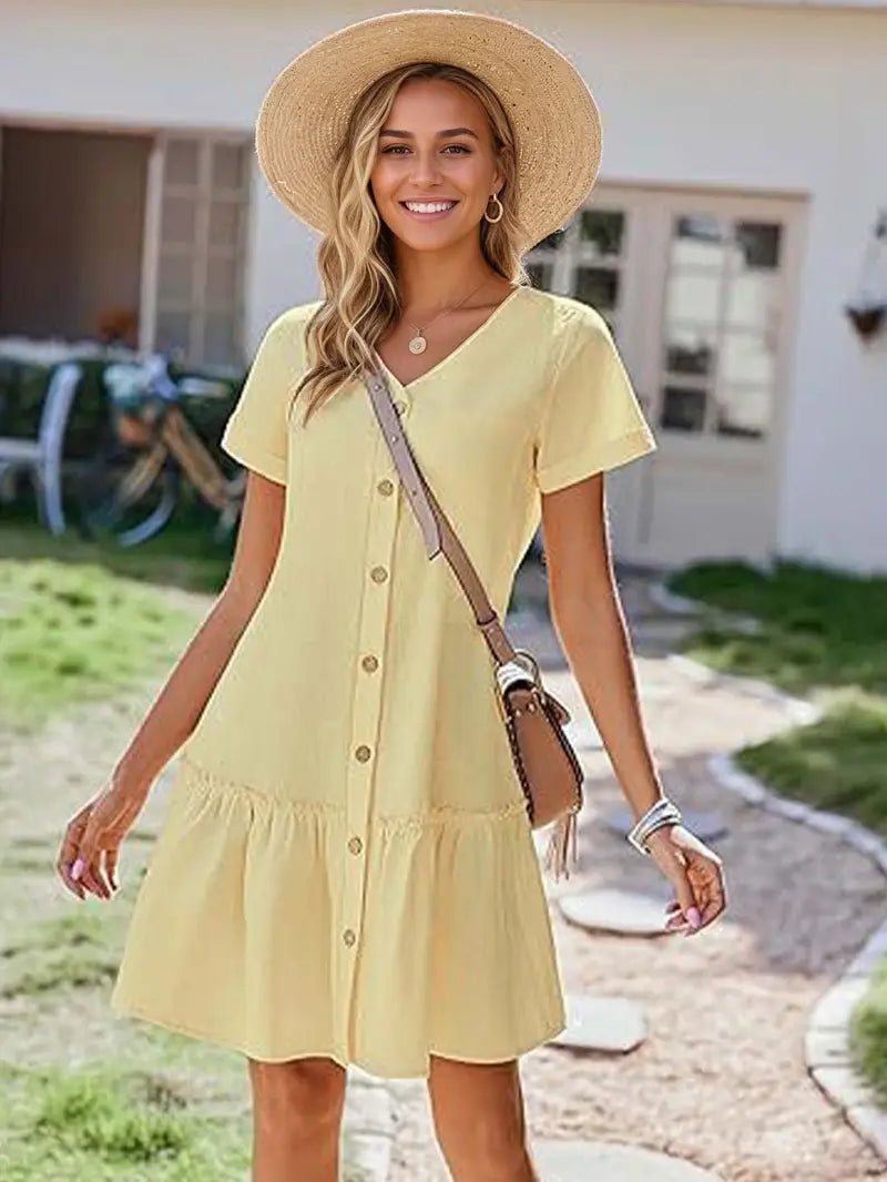 Isla - Volantsaum Kleid mit Knopfleiste