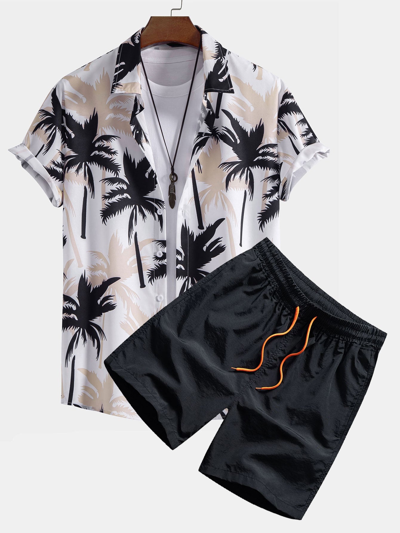 Hemd mit Palmenprint und Knöpfen & Badeshorts