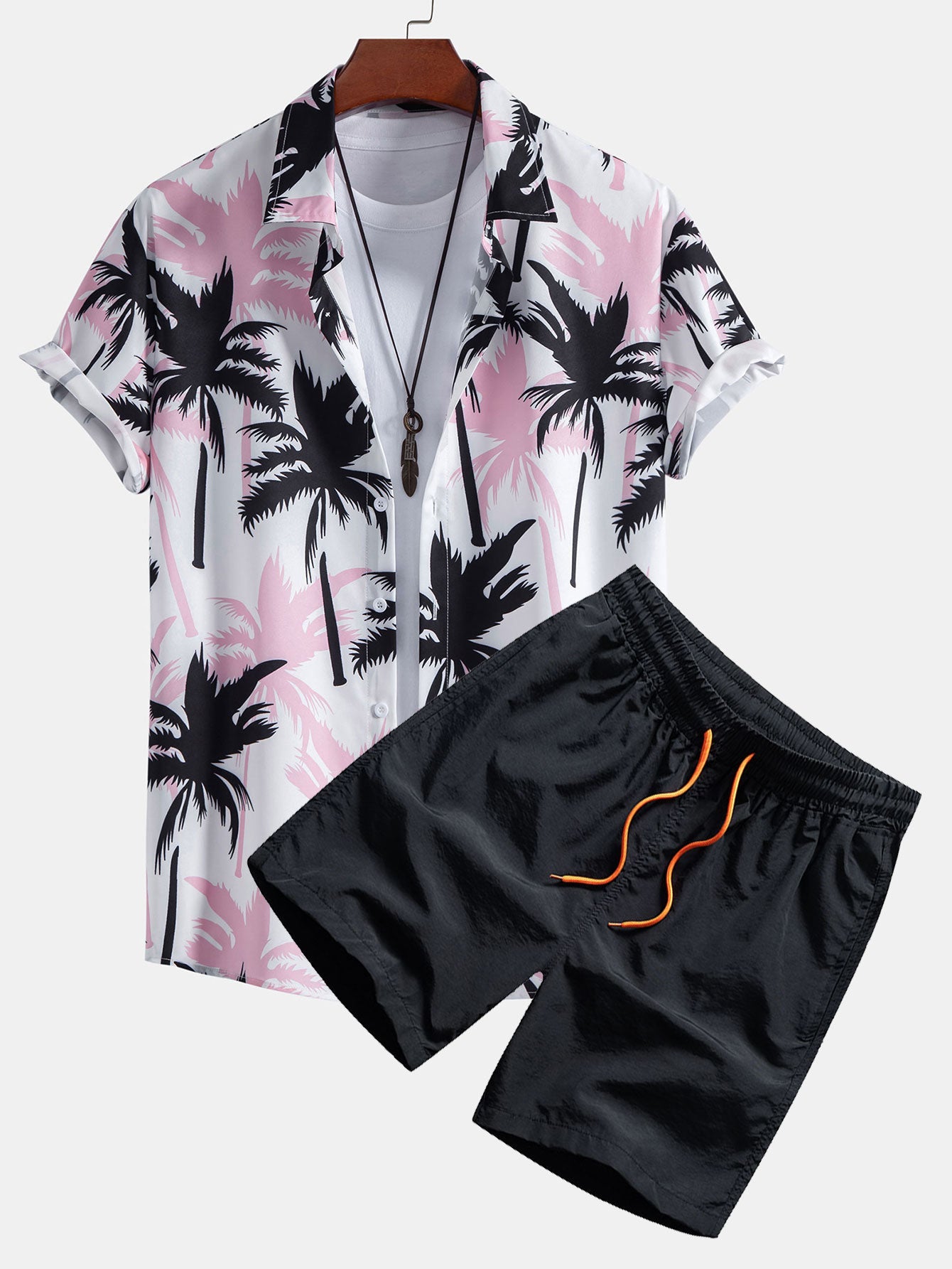 Hemd mit Palmenprint und Knöpfen & Badeshorts