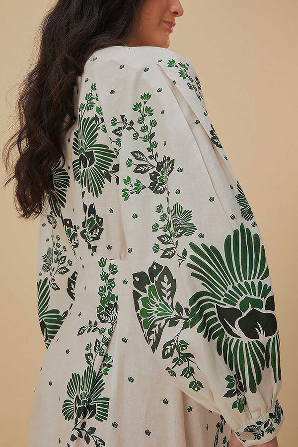 Einzigartiger Druck Button Down Langarm Shirt Maxikleid