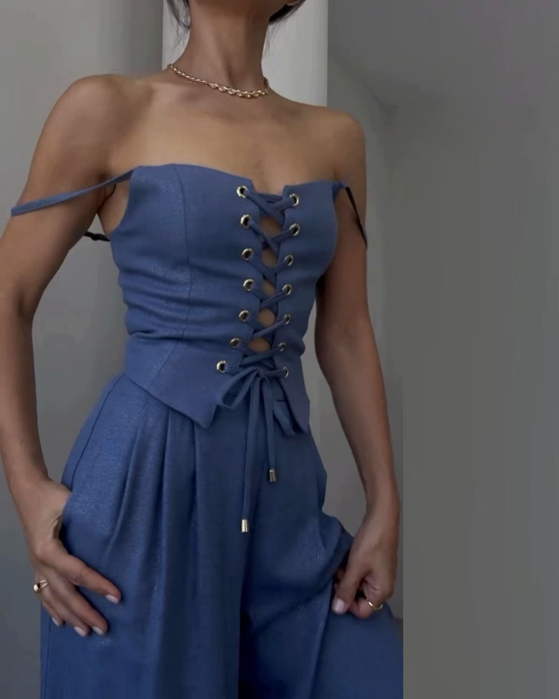 Romina - Zweiteiliges Ensemble mit einem Oberteil zum Binden mit schmalen Trägern und einer fließenden weiten Hose