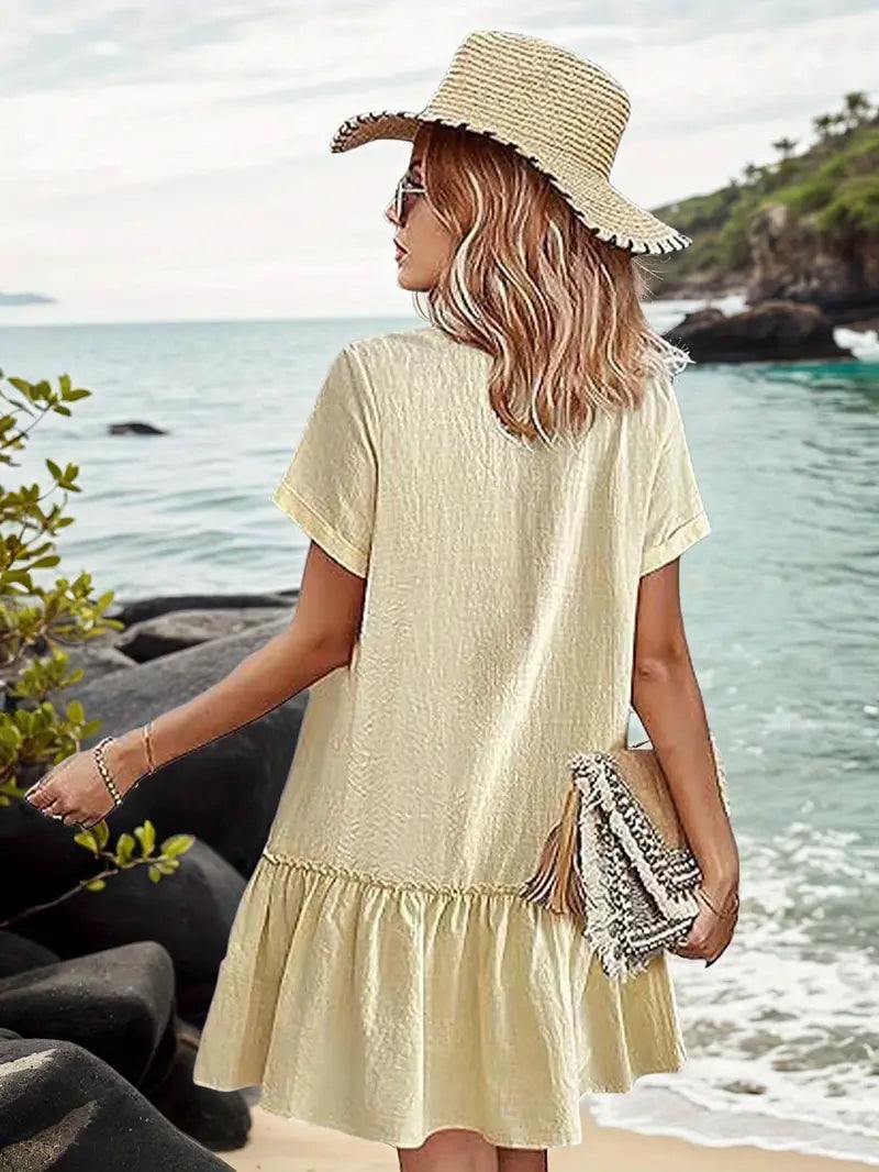 Isla - Volantsaum Kleid mit Knopfleiste