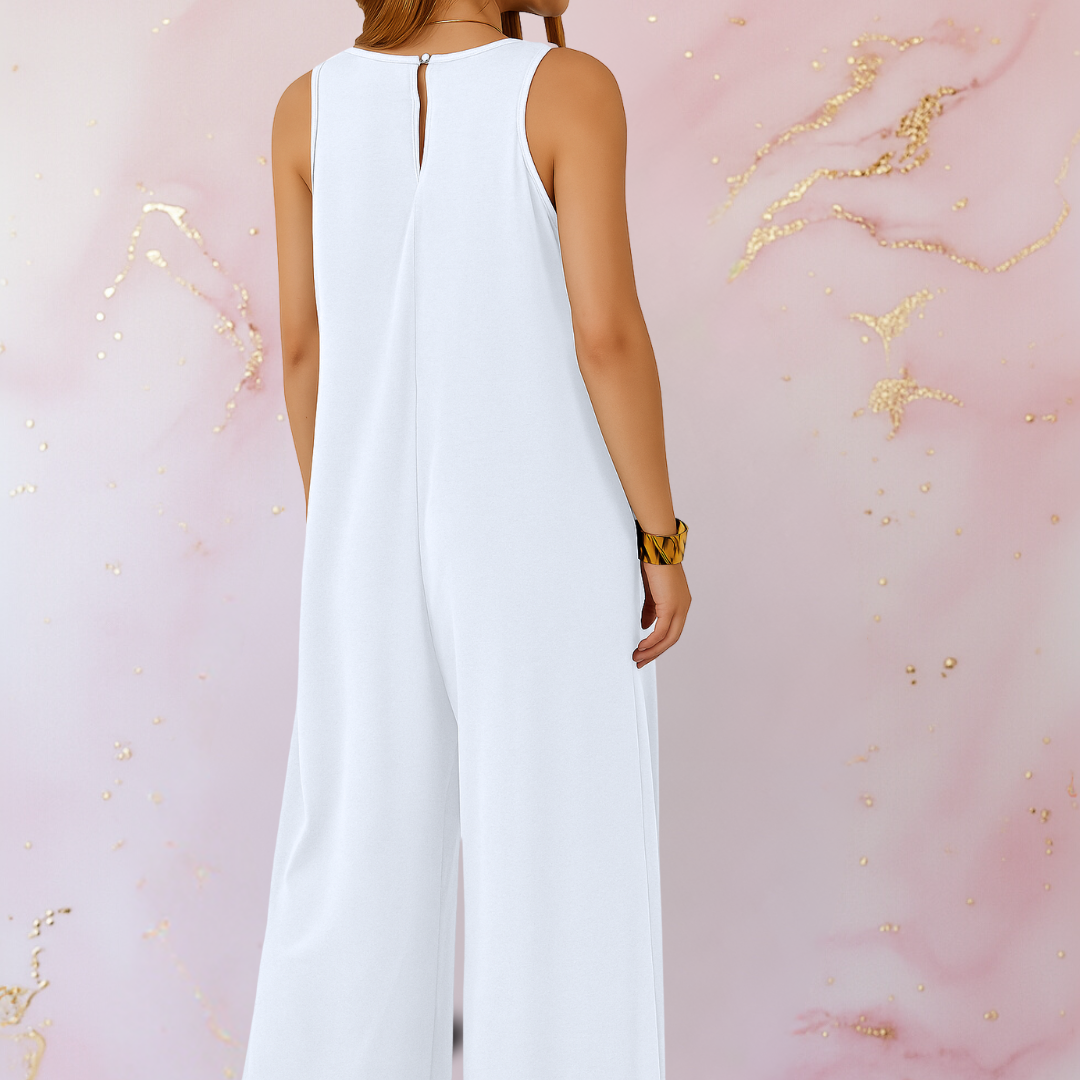 Wendy | Bequemer Jumpsuit mit V-Ausschnitt und weitem Bein