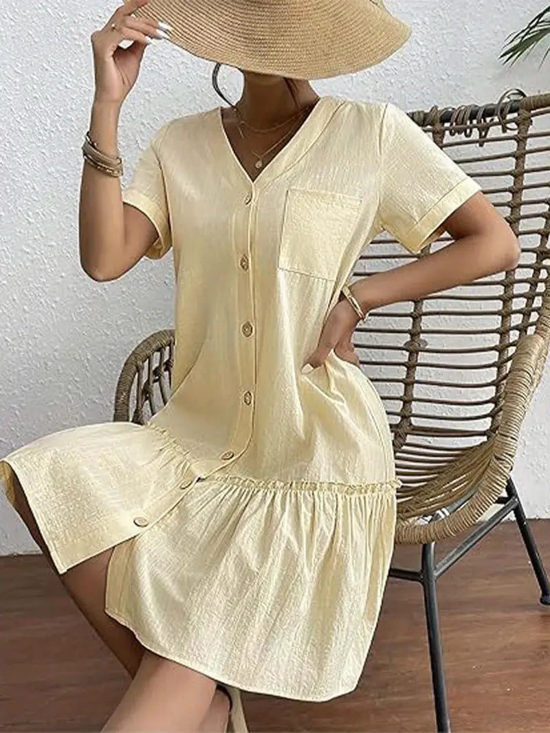 Isla - Volantsaum Kleid mit Knopfleiste