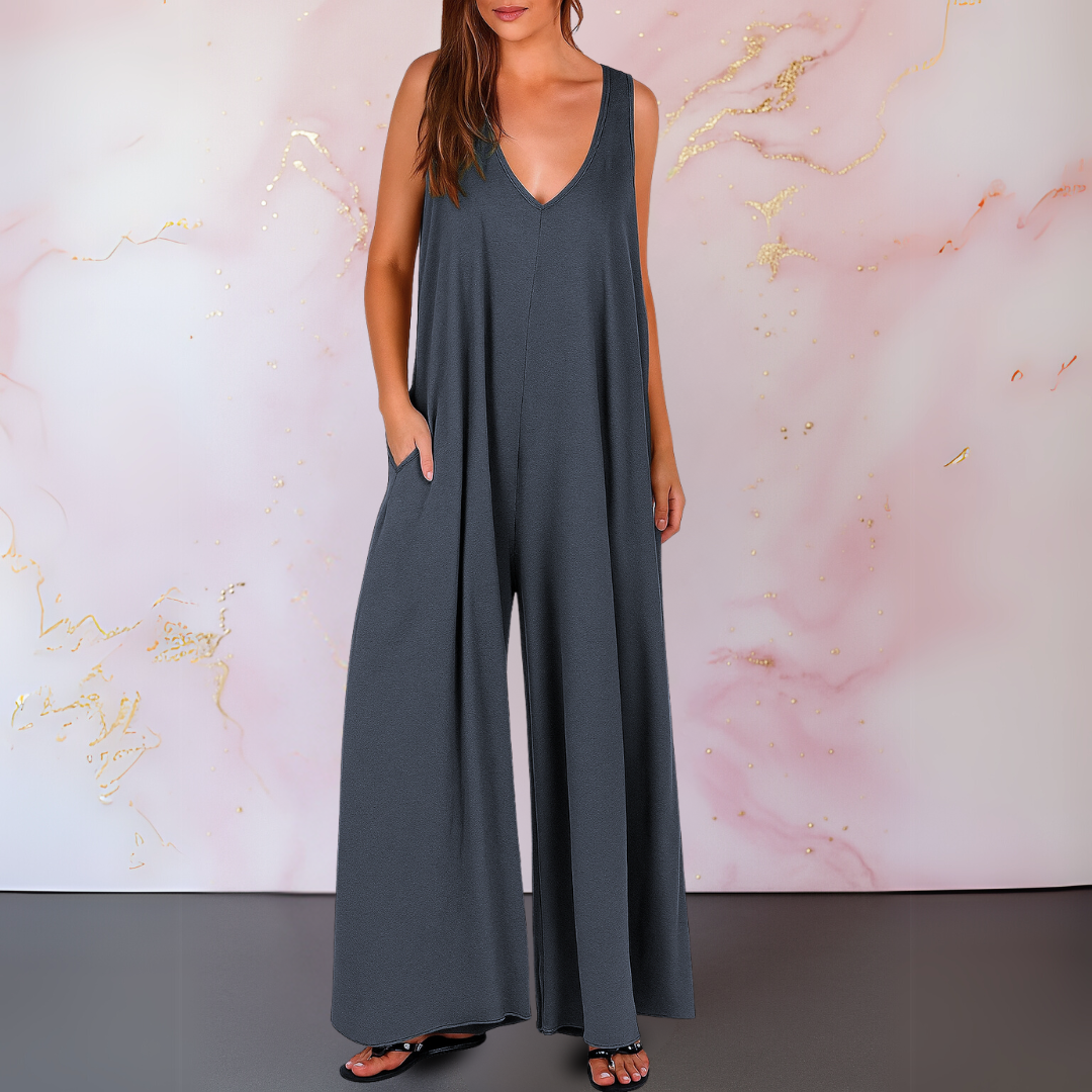 Wendy | Bequemer Jumpsuit mit V-Ausschnitt und weitem Bein