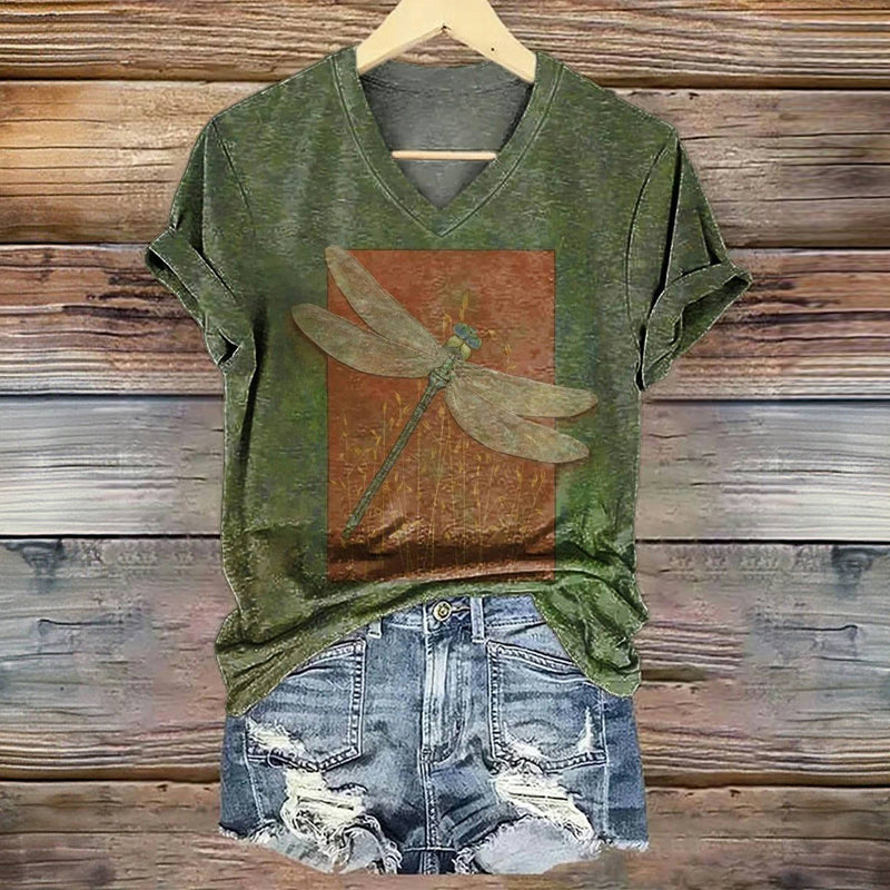 Sonja - Vintage T-Shirt mit Libellenaufdruck
