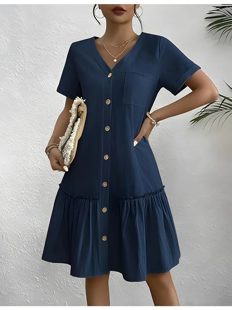 Isla - Volantsaum Kleid mit Knopfleiste