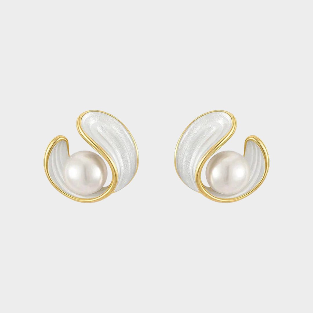 Luxus-Ohrringe aus weißem Opal mit Perlen in Gold