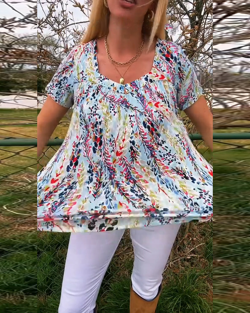 Frederique - T-Shirt U-Ringed Kurzarm Gemustert