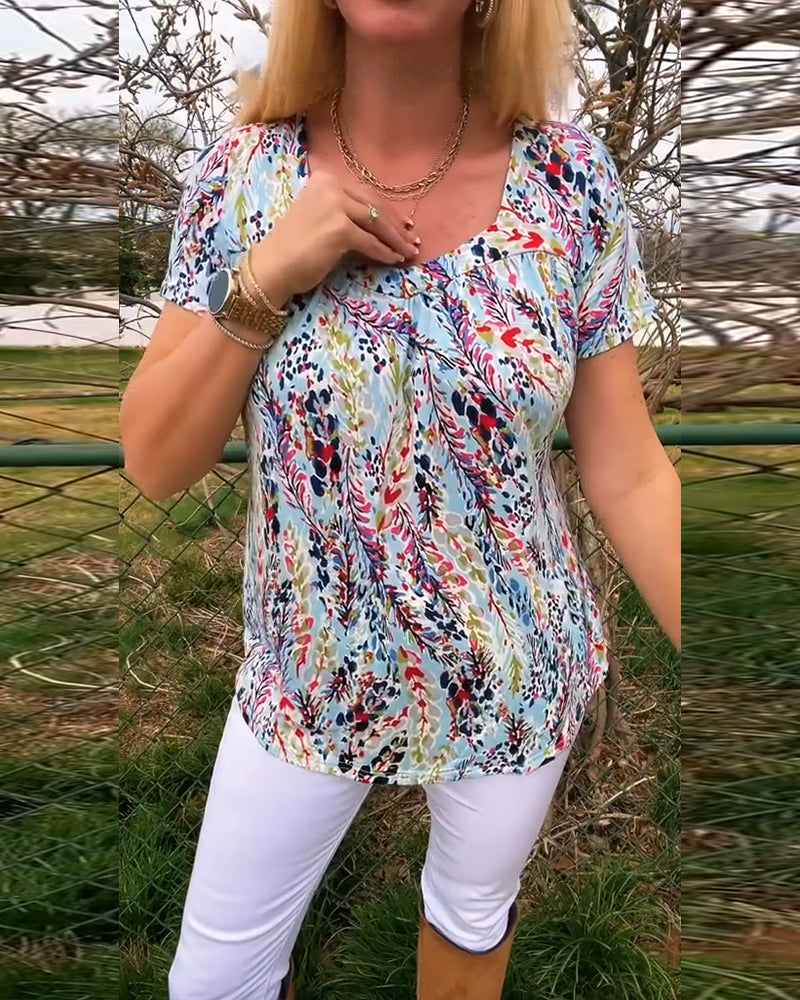 Frederique - T-Shirt U-Ringed Kurzarm Gemustert