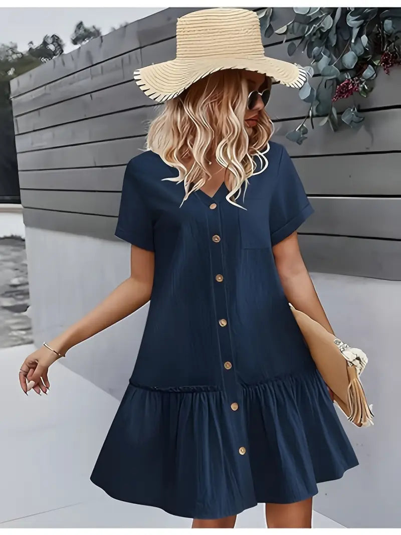 Isla - Volantsaum Kleid mit Knopfleiste