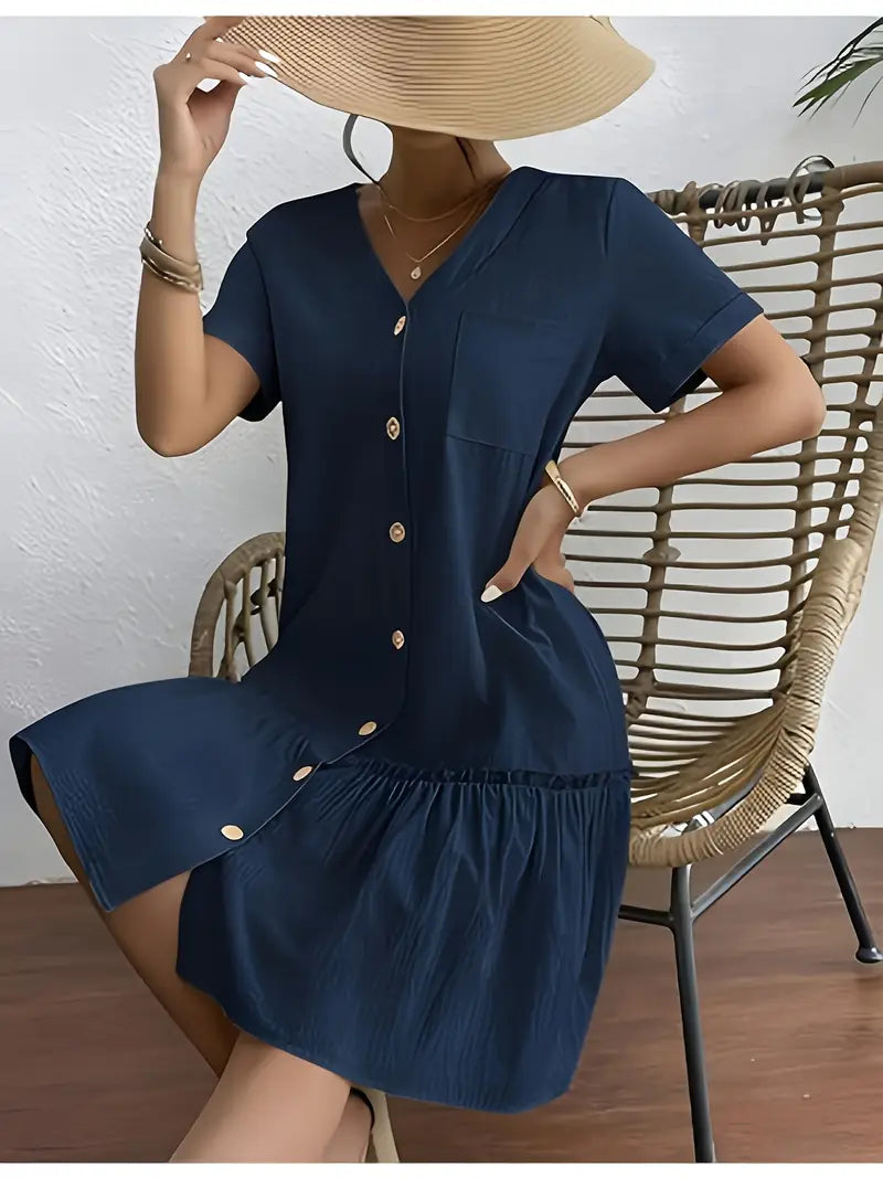 Isla - Volantsaum Kleid mit Knopfleiste