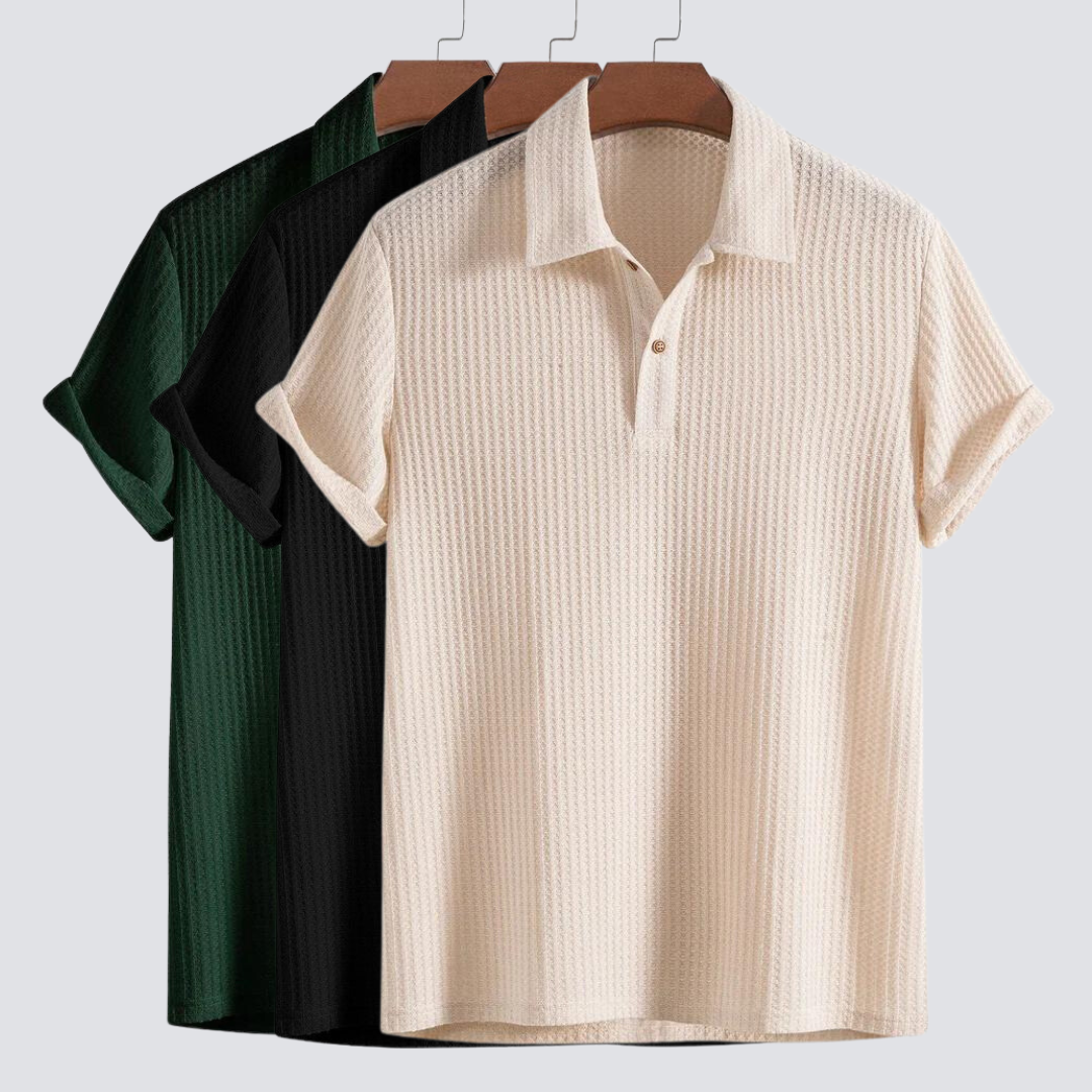 Massimo - Waffelgestricktes Poloshirt