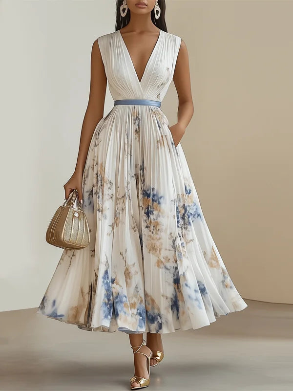 Isabella - Elegantes langes Kleid mit Aquarelldruck
