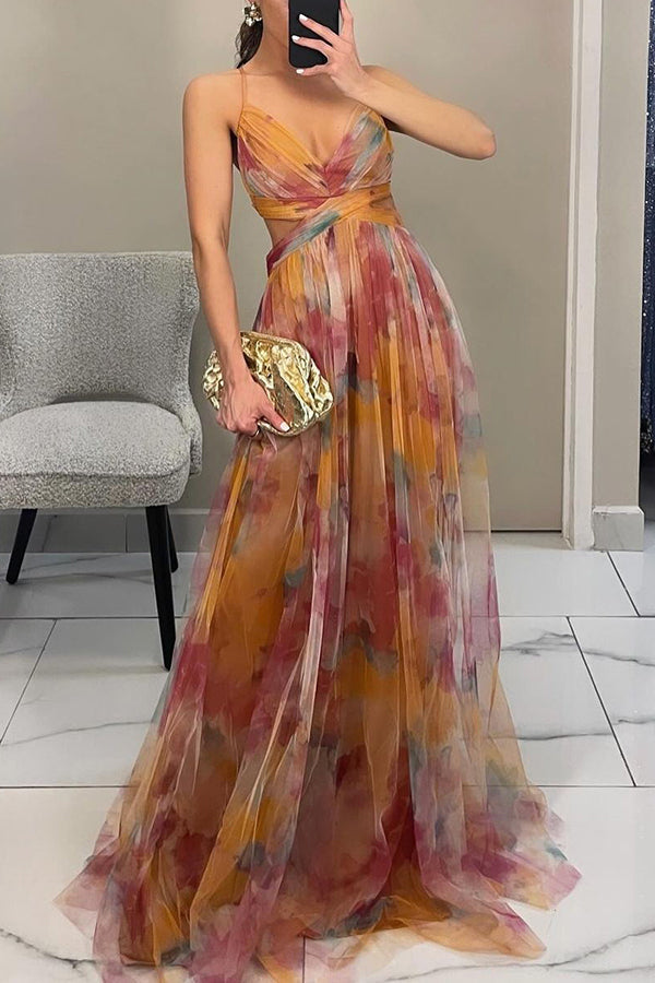 Frostine | Romantisches langes Kleid mit Blumenmuster