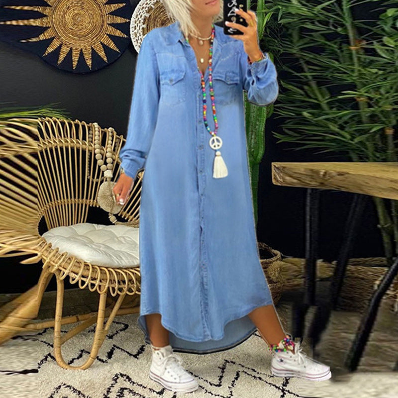 Lina - Langärmeliges Maxikleid aus Denim