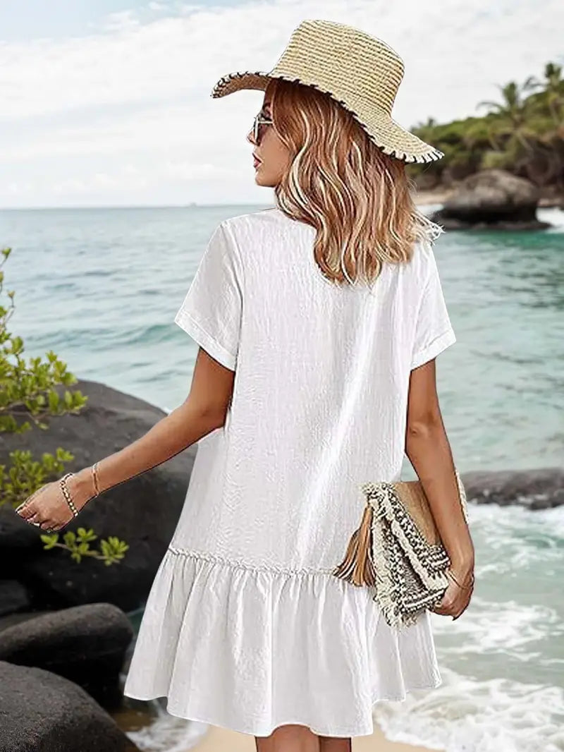 Isla - Volantsaum Kleid mit Knopfleiste