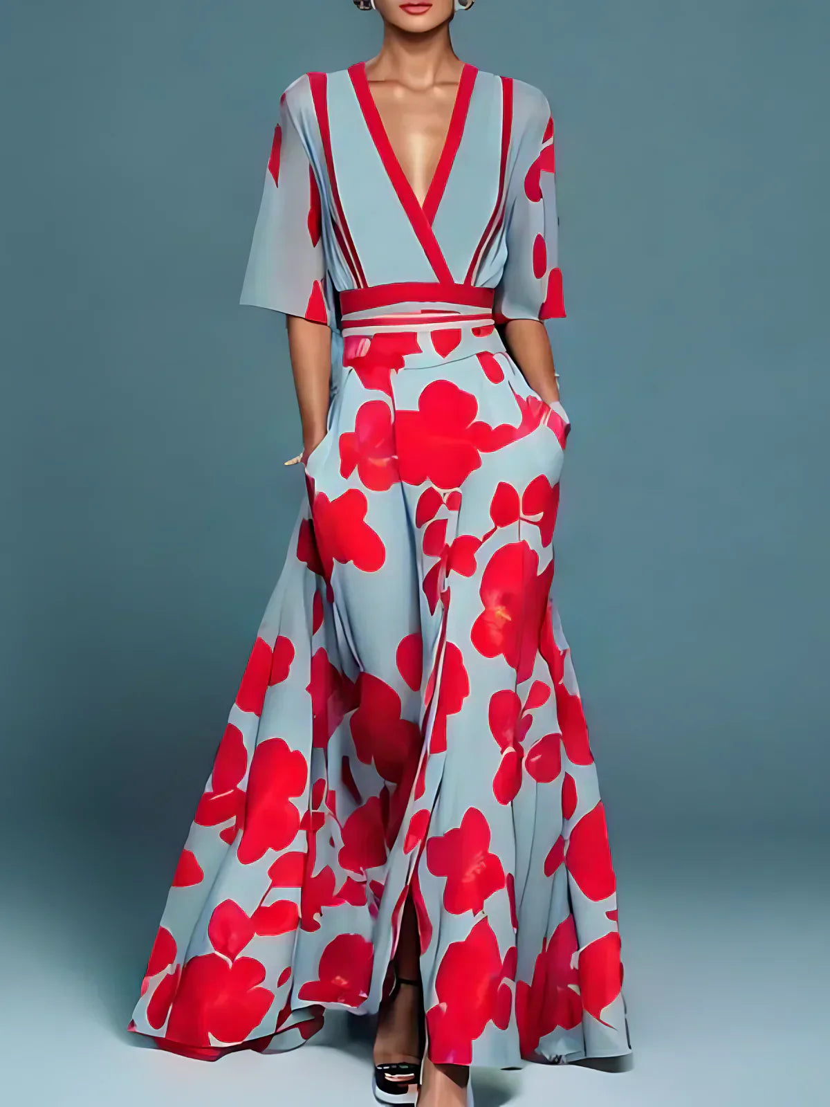 Elisa - V-Ausschnitt Blumenkleid