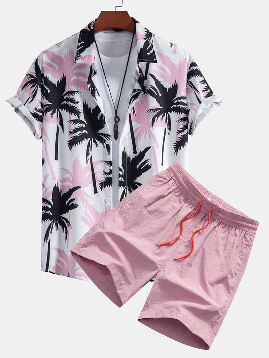 Hemd mit Palmenprint und Knöpfen & Badeshorts