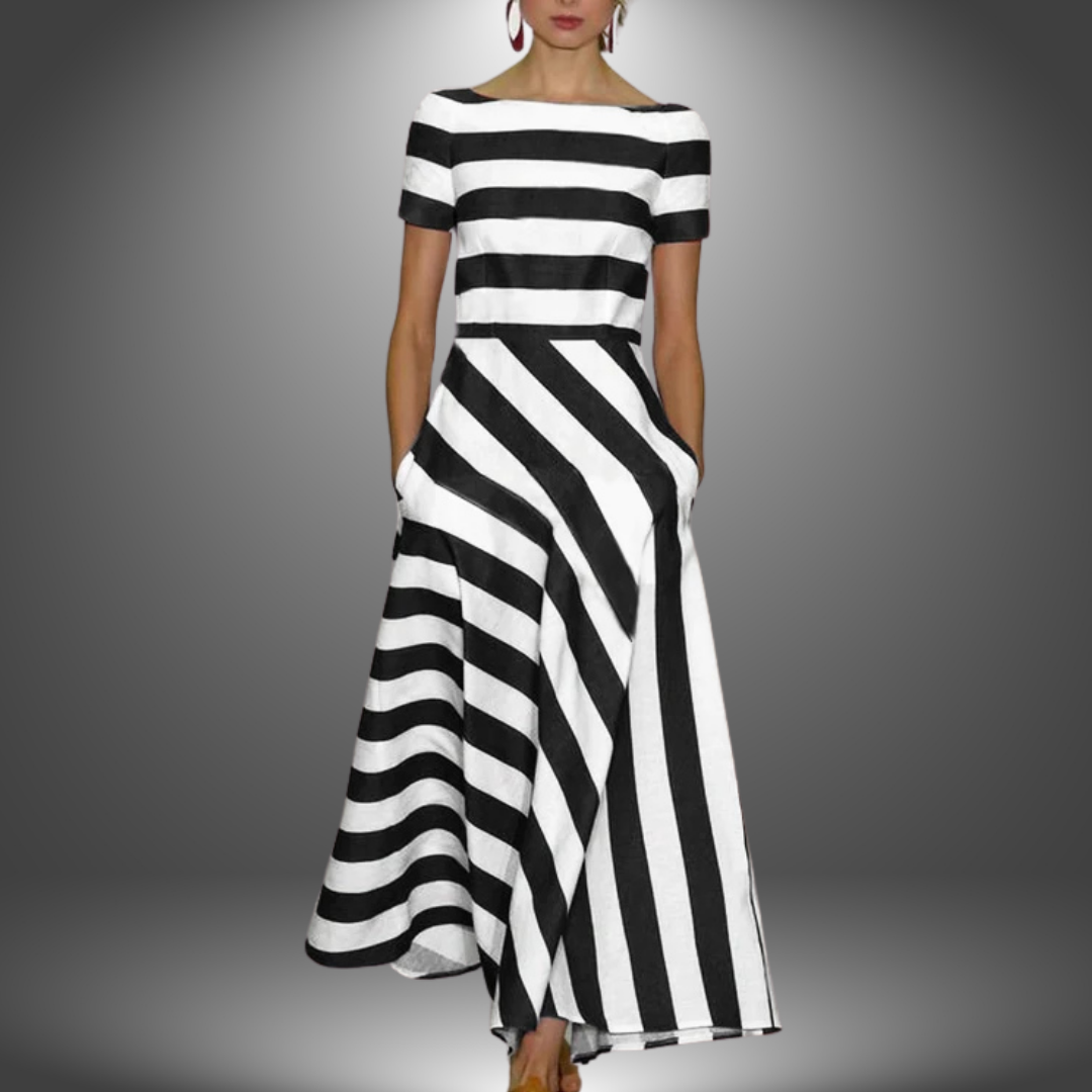 Amalia - Handgefertigtes gestreiftes langes Kleid