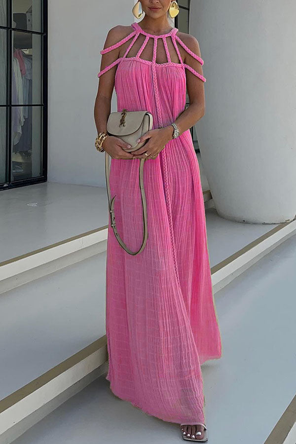 Polina - Plissiertes langes Kleid mit Seilgeflecht und kunstvollem Ausschnitt