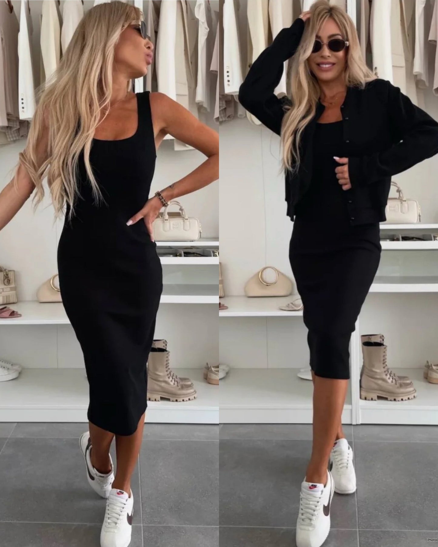 Karin - Rippstrick-Midikleid & Bomberjacken-Set