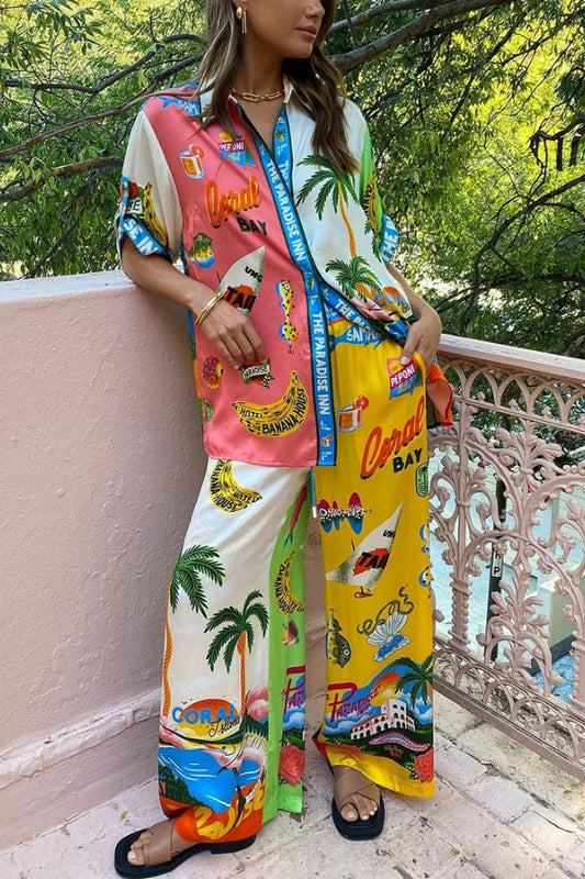 Kontrastfarbe Holiday Style Print Zweiteiliges Set