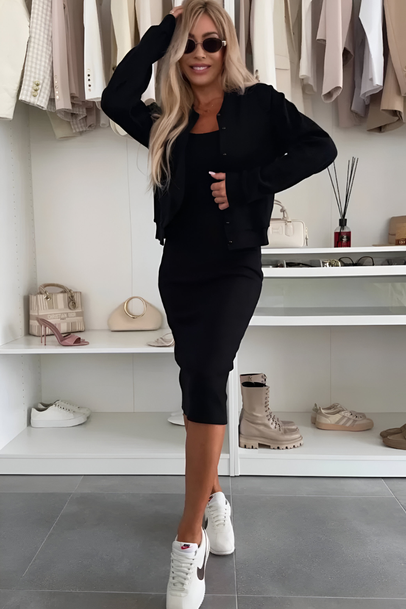 Manon - Bequemes Midikleid & Strickjacke