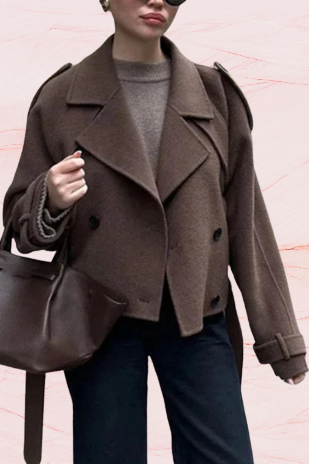 Maria - Brauner Retro-Wollmantel mit langen Ärmeln