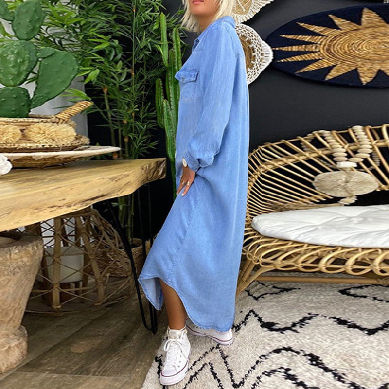 Lina - Langärmeliges Maxikleid aus Denim