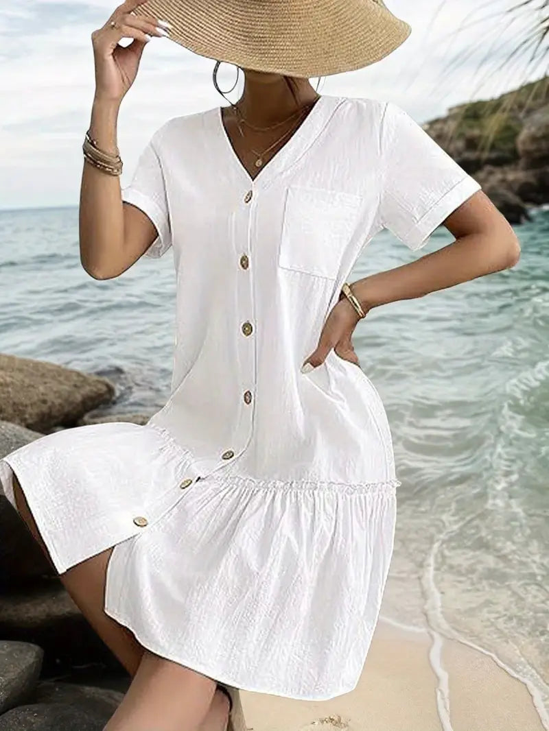 Isla - Volantsaum Kleid mit Knopfleiste