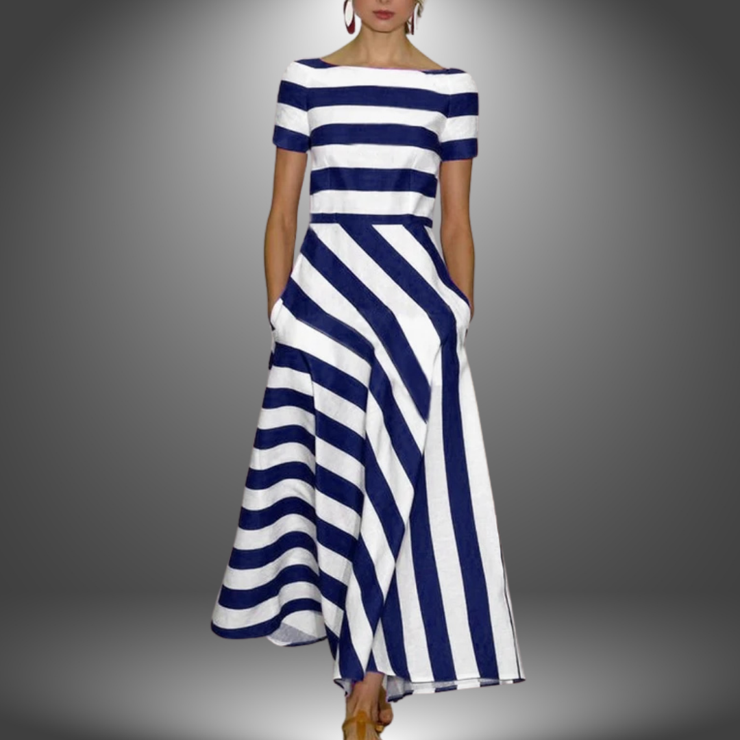 Amalia - Handgefertigtes gestreiftes langes Kleid