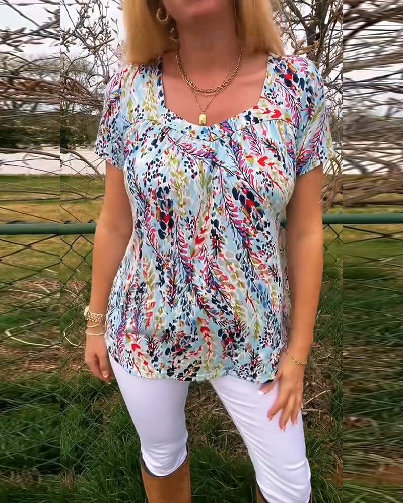 Frederique - T-Shirt U-Ringed Kurzarm Gemustert