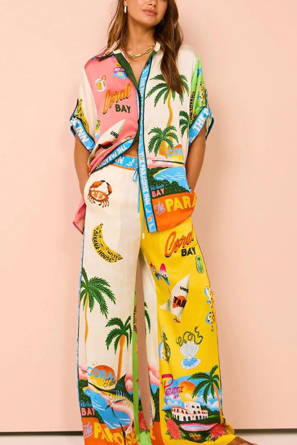 Kontrastfarbe Holiday Style Print Zweiteiliges Set