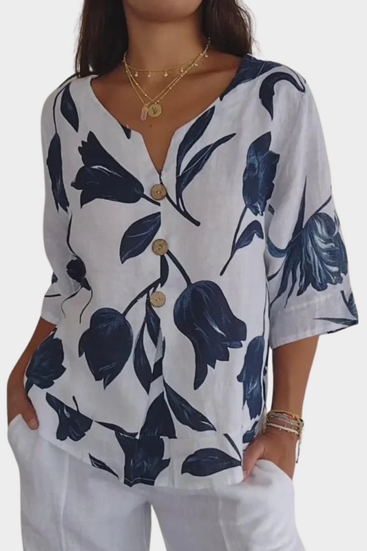 Marie - Geblümte Bluse mit Knöpfen