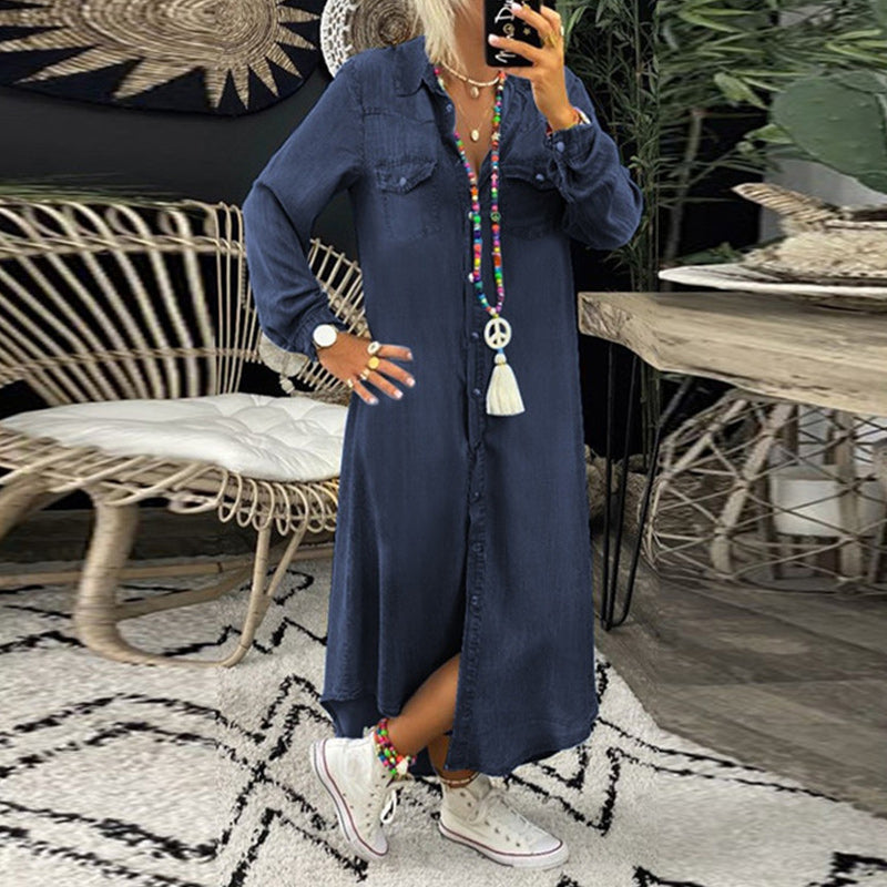 Lina - Langärmeliges Maxikleid aus Denim