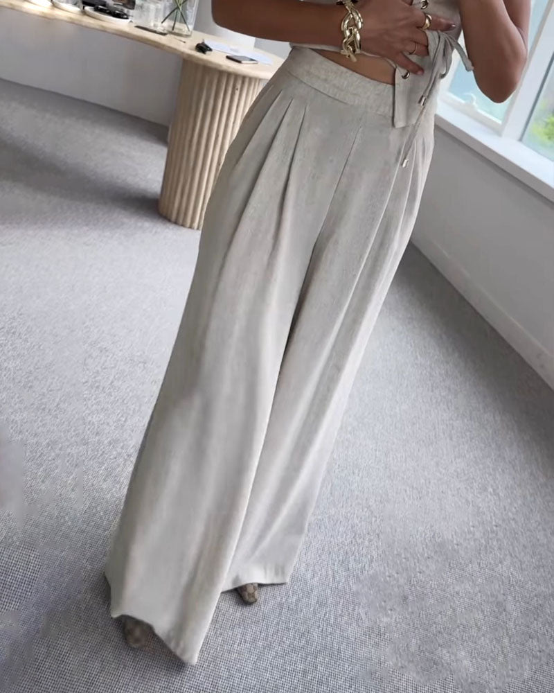 Romina - Zweiteiliges Ensemble mit einem Oberteil zum Binden mit schmalen Trägern und einer fließenden weiten Hose