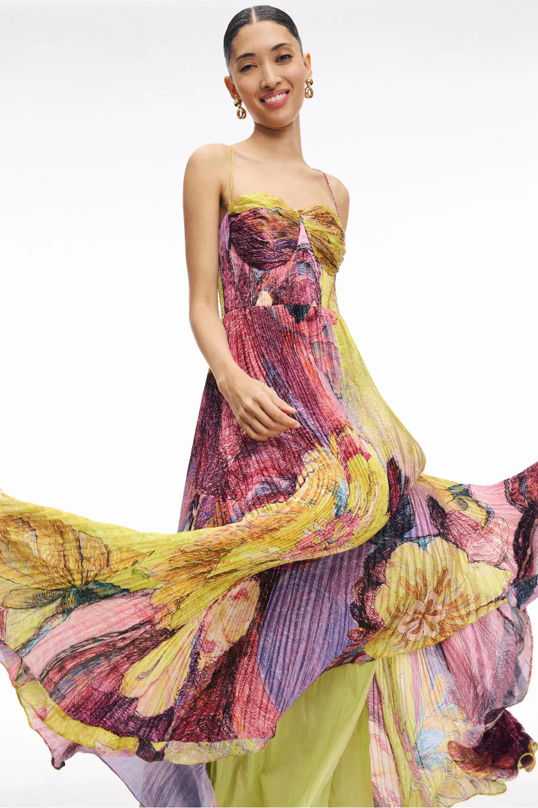 Kiara - Mehrfarbiges Maxikleid mit Ikat-Print
