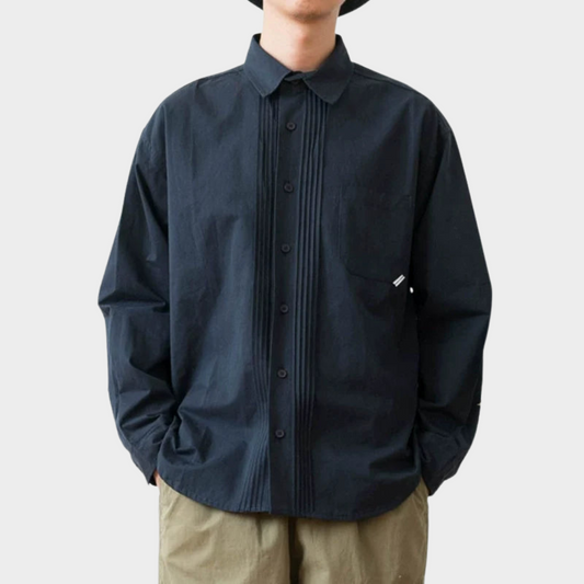 Japanisches Retro-Hemd mit langen Ärmeln und fester Farbe