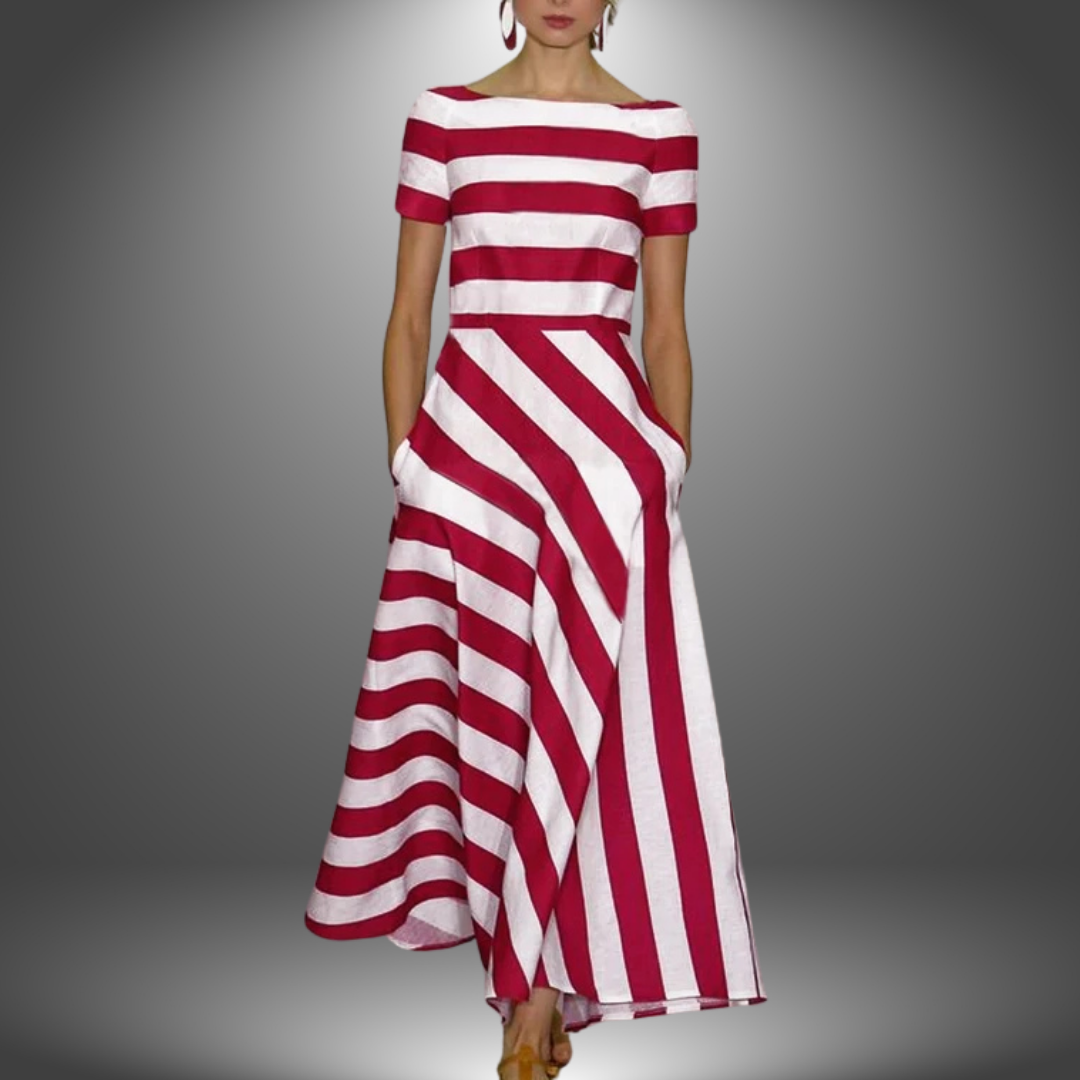Amalia - Handgefertigtes gestreiftes langes Kleid