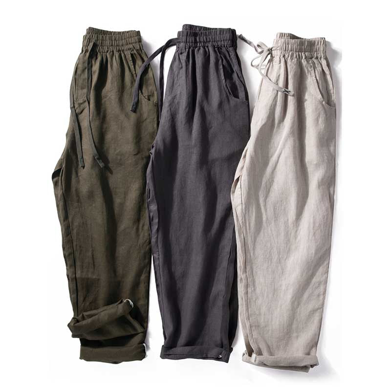 Atmungsaktive Hose mit geradem Bein aus lockerem Leinen
