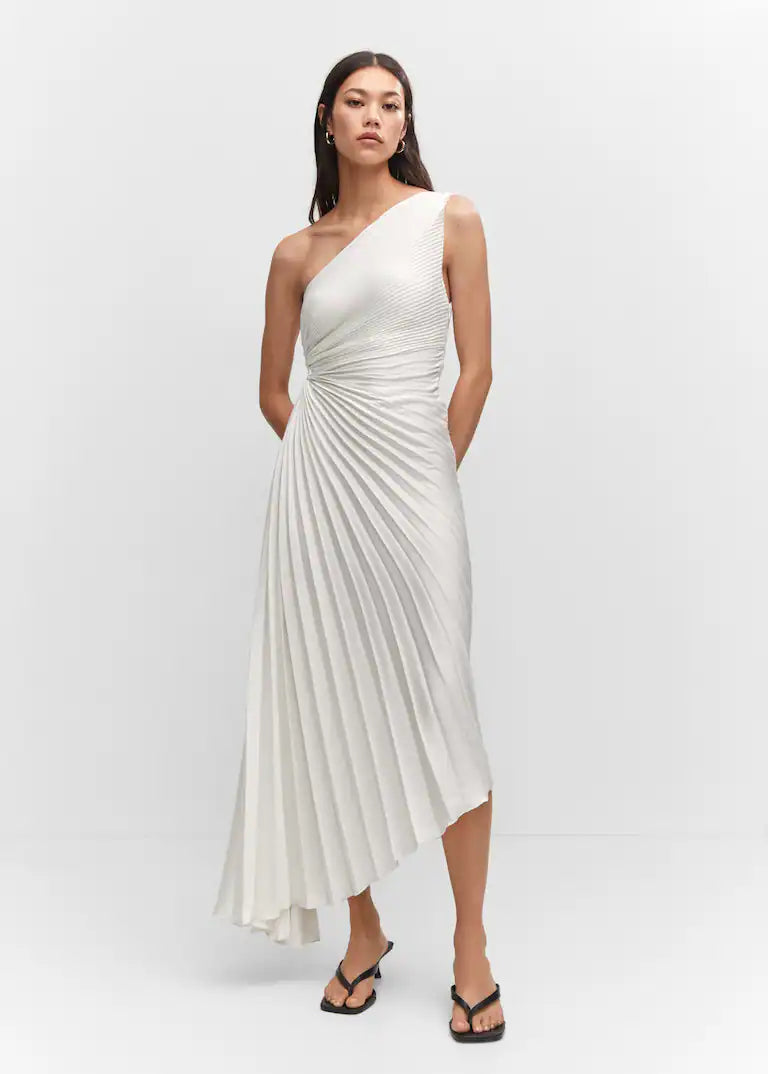 Sylviana - Ein-Schulter-Kleid mit Plissee Midi