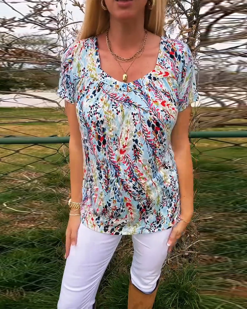 Frederique - T-Shirt U-Ringed Kurzarm Gemustert