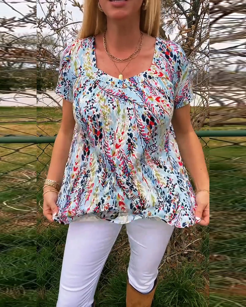 Frederique - T-Shirt U-Ringed Kurzarm Gemustert